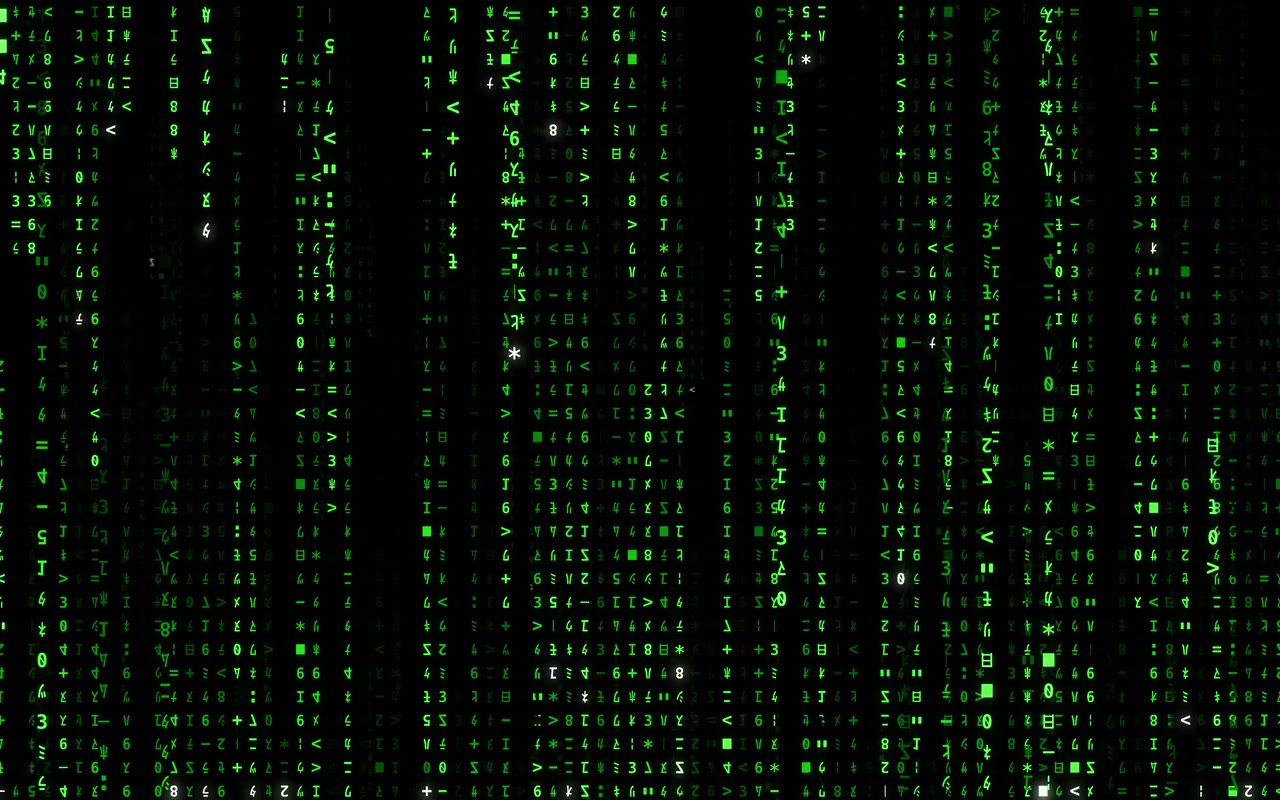Matrix Desktop's Authentic preset: green digital rain on a black desktop